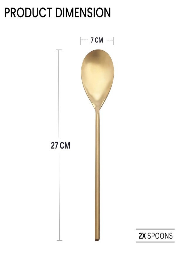 VarEesha Imperial Matt Gold Stainless Steel Serving Spoons Set of 2 | Elegant Lead Free Stainless Steel Server Set for Dinner| Serving Spoons for Dining Table| Cutlery for Gifting - Image 4